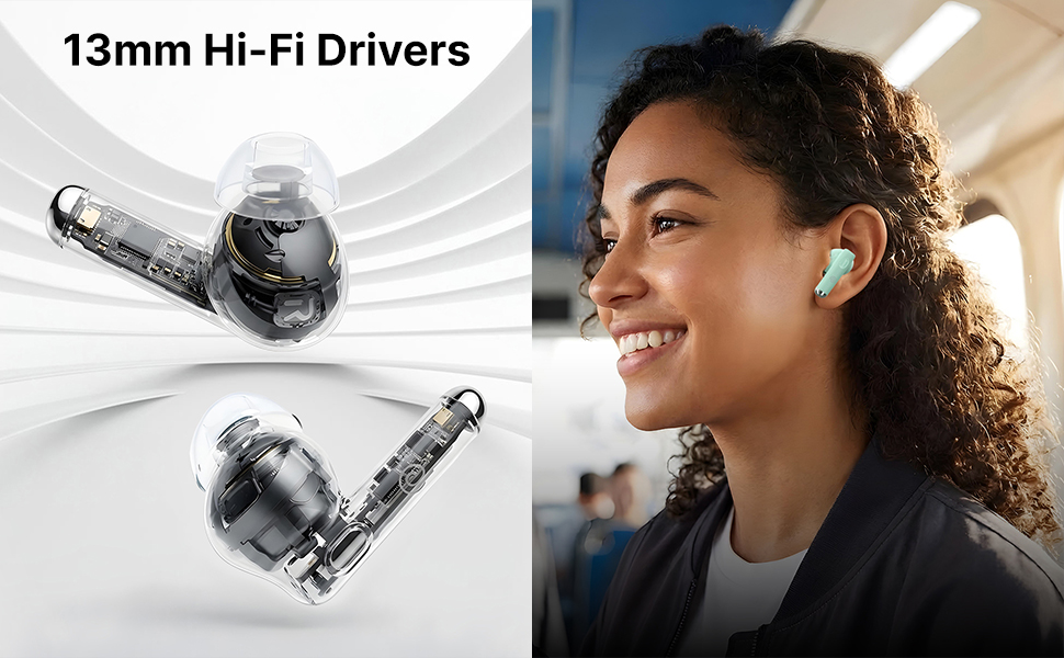 pTron Bassbuds Encore in-Ear TWS Ear Buds w/ 50 Hrs Playtime, Custom EQ, Mobile App, 13mm Drivers, Pristine Sound, BTv6.0 Headphones, Touch Control, Voice Assistant, Type C Charging & IPX4(Meadow)