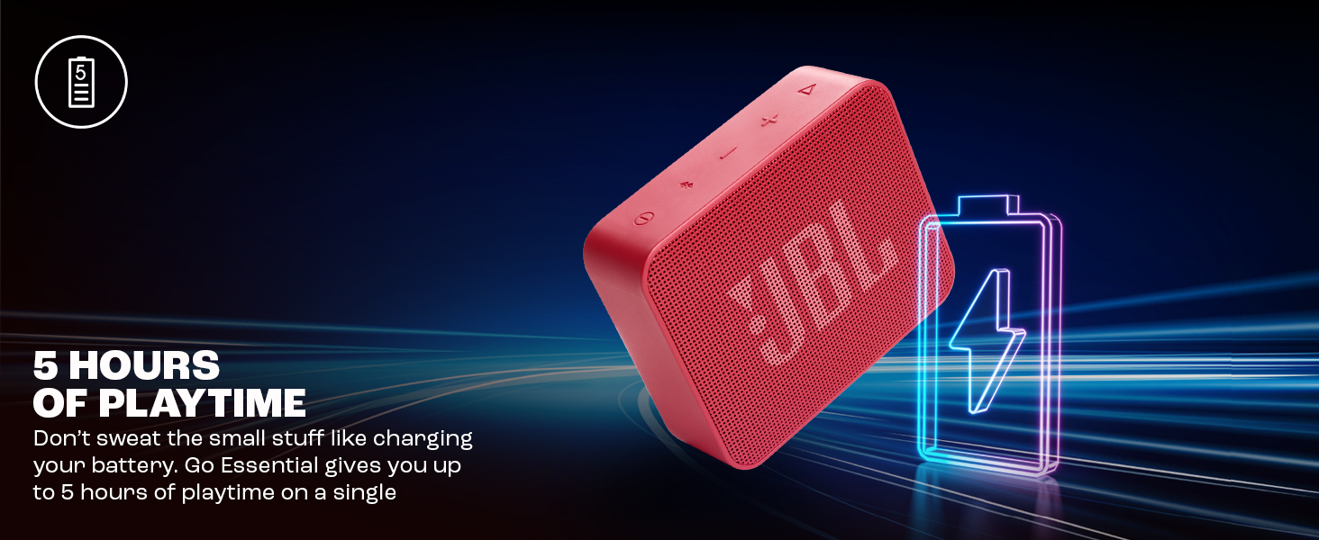 JBL Go Essential with Rich Bass, Wireless Ultra Portable Bluetooth Speaker, Vibrant Colors, Waterproof, Type C (Without Mic, Red)