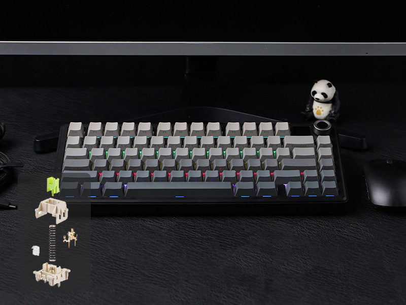 Aula F75 MAX Side-Engraved Keycaps 3 in 1 Mechanical Gaming Keyboard in 75% Layout with TFT Screen and Knob, Hot Swappable, RGB Backlight, for PC/Mac/Linux | Gradient Gray, Reaper Switch (F75MaxGrR)