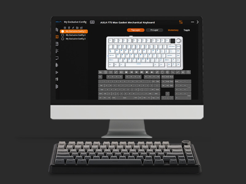 Aula F75 MAX Side-Engraved Keycaps 3 in 1 Mechanical Gaming Keyboard in 75% Layout with TFT Screen and Knob, Hot Swappable, RGB Backlight, for PC/Mac/Linux | Gradient Gray, Reaper Switch (F75MaxGrR)