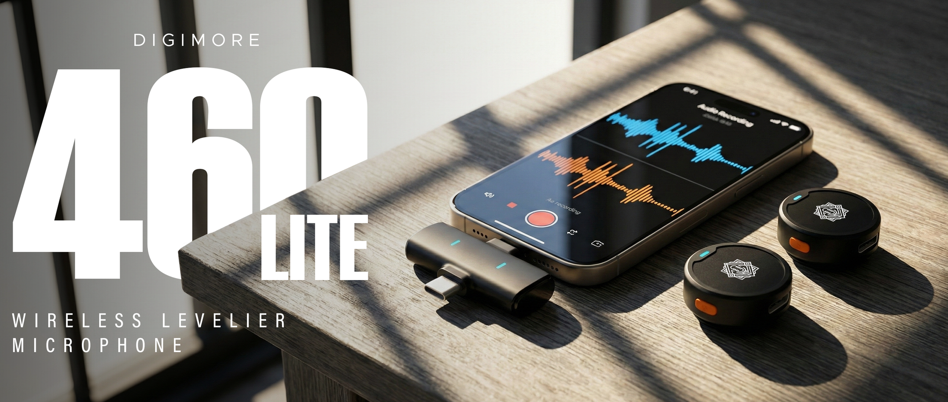 DIGIMORE Dual Wireless Lavalier Microphone Latest 2026 Edition | Wireless Button Mic with Active Noise-Cancellation & Reverb Modes | Microphone for YouTube, Vlogging, Live, Interviews (D-460 Lite)