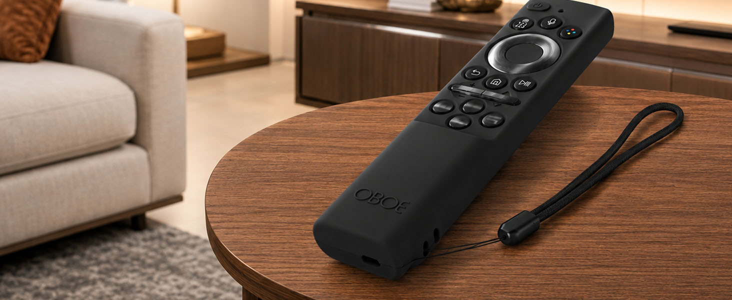 Oboe Silicone Tv Remote Cover Compatible with Samsung Smart Tv Remote 2026 Model BN59-01498A Open Key Case with Lanyard (Black) [REMOT E NOT Included]