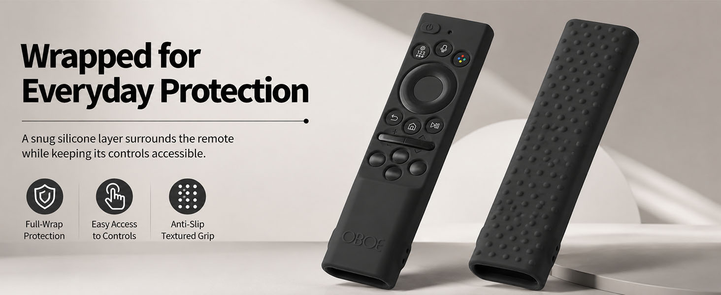 Oboe Silicone Tv Remote Cover Compatible with Samsung Smart Tv Remote 2026 Model BN59-01498A Open Key Case with Lanyard (Black) [REMOT E NOT Included]