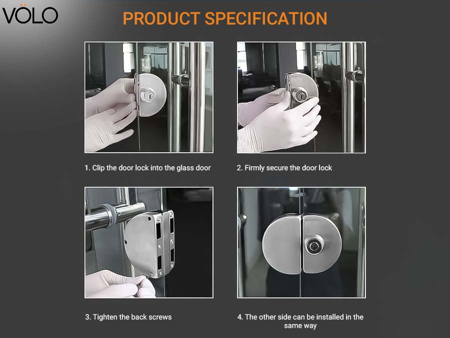 Volo Glass Door Lock | one Side Key, one Side knob, Stainless-Steel (Glass to Glass Door Lock) - Silver