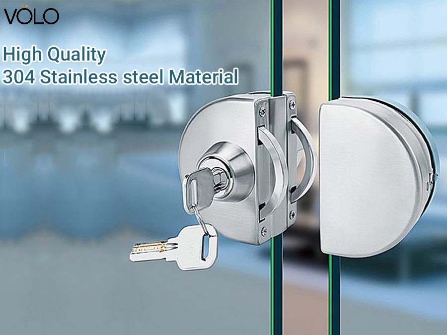 Volo Glass Door Lock | one Side Key, one Side knob, Stainless-Steel (Glass to Glass Door Lock) - Silver