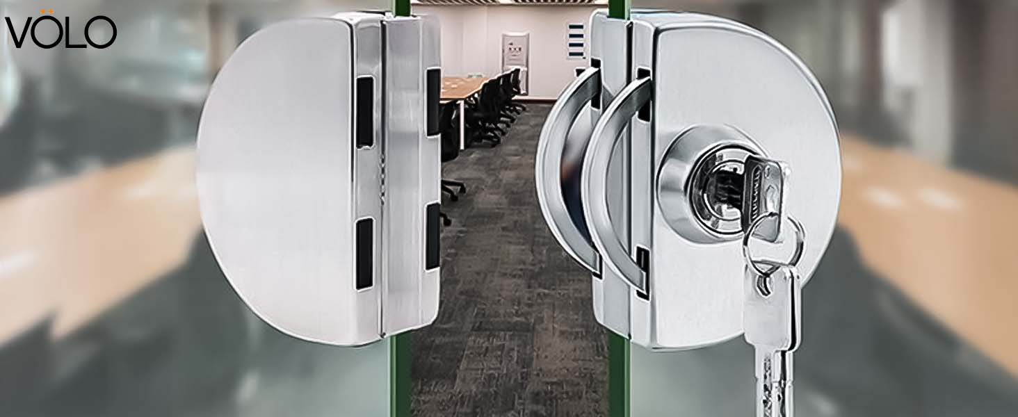 Volo Glass Door Lock | one Side Key, one Side knob, Stainless-Steel (Glass to Glass Door Lock) - Silver