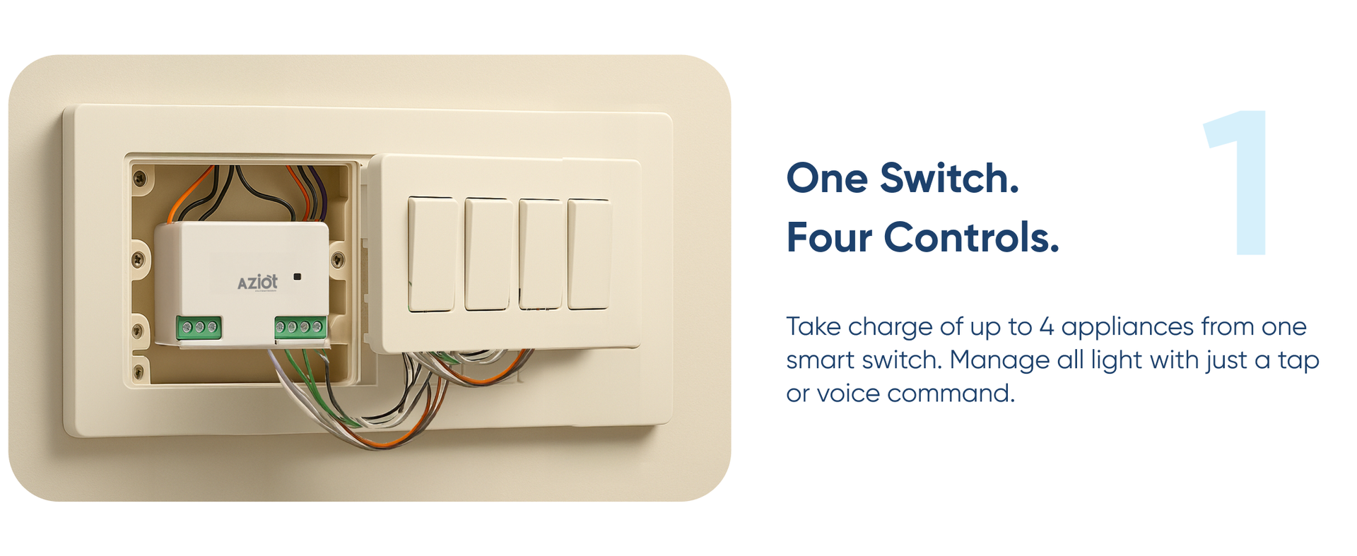 AZIOT 4 Node Smart Switch - Wifi/Bluetooth Communication - Made in India - Timer Function - Voice command (4 Node)