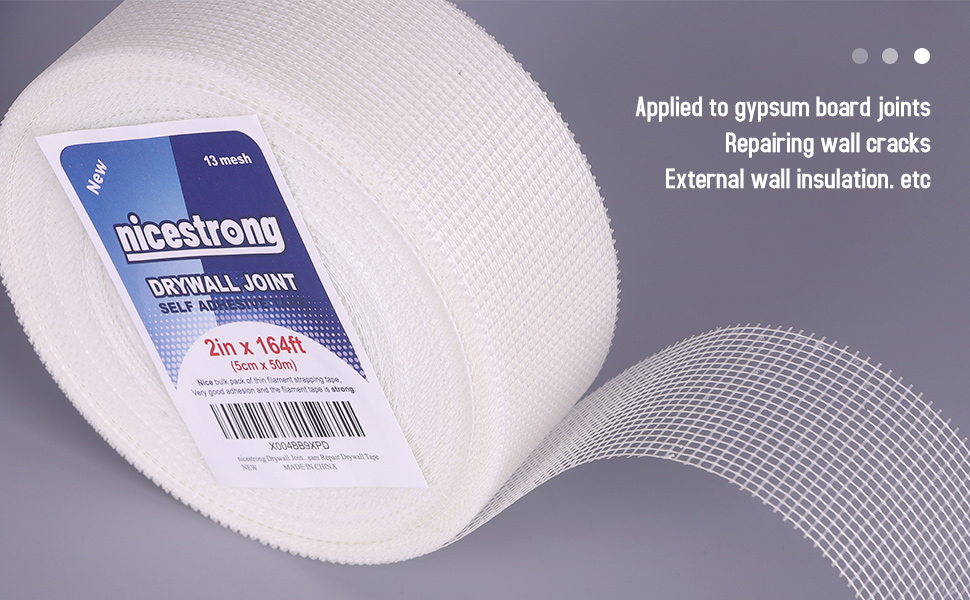 Drywall Joint Tape (2inch X 164ft) Self Stick Repair Mesh Tape Fiberglass Drywall Patch Hole Heavy Duty Wall Repair Mesh Spackle Tape Wall Crack and Seam Repair