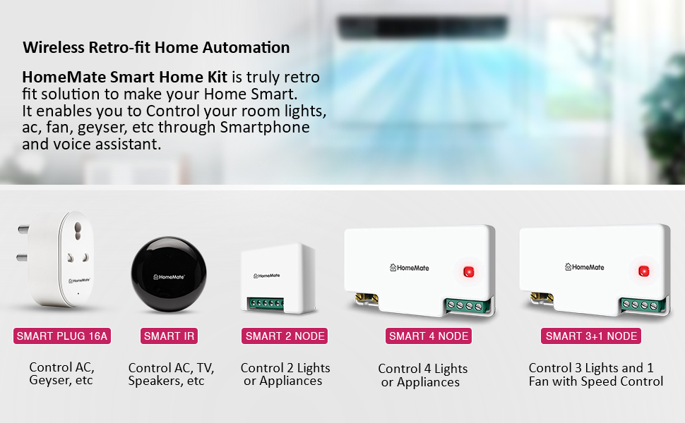 HomeMate Smart Home Kit for 1BHK (Lite), Smart Retrofit Switches to Automate 5 Lights,1 Fan and IR devices, No re-wiring required, Compatible with Alexa, Home & Siri Shortcuts…