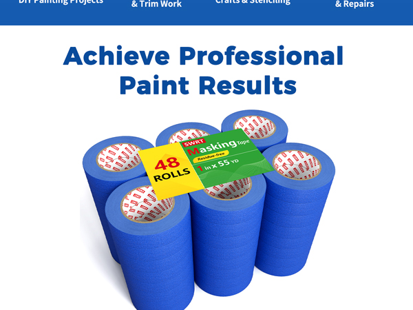 SWRT Blue Painters Tape 1 Inch x 55 Yards, 48 Rolls, 2640 Yards Total
