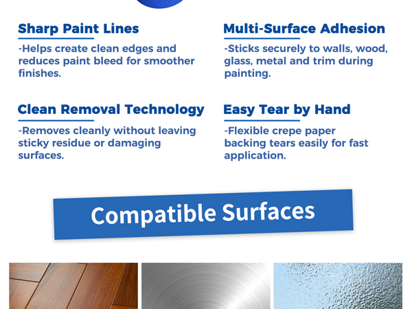 SWRT Blue Painters Tape 1 Inch x 55 Yards, 48 Rolls, 2640 Yards Total