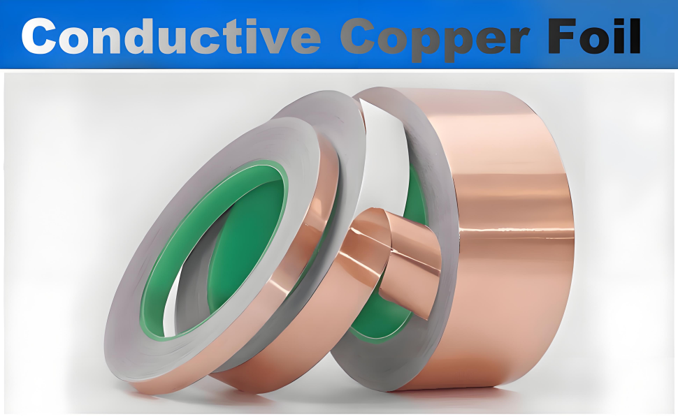 Copper Tape 1Inch x 50 Feet Double Conductive Metal Foil Adhesive Tape for EMI/RFI Shielding, DIY Crafts, Grounding, Stained Glass, Garden, Solder Paper Circuit, Guitar Interference Shield, Duct Wrap