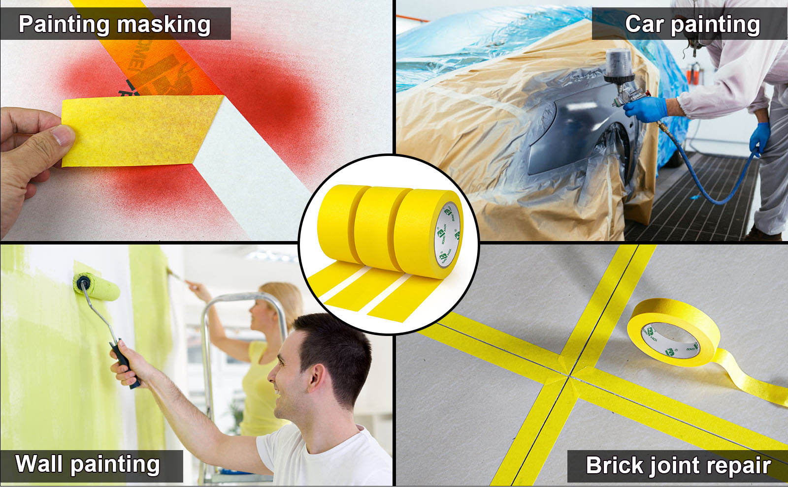 BOMEI PACK 3 Pack Yellow Painters Tape, 2 inch x 30yds, Premium Painting Masking Tape, Clean Release Paper Tape for Home and Office