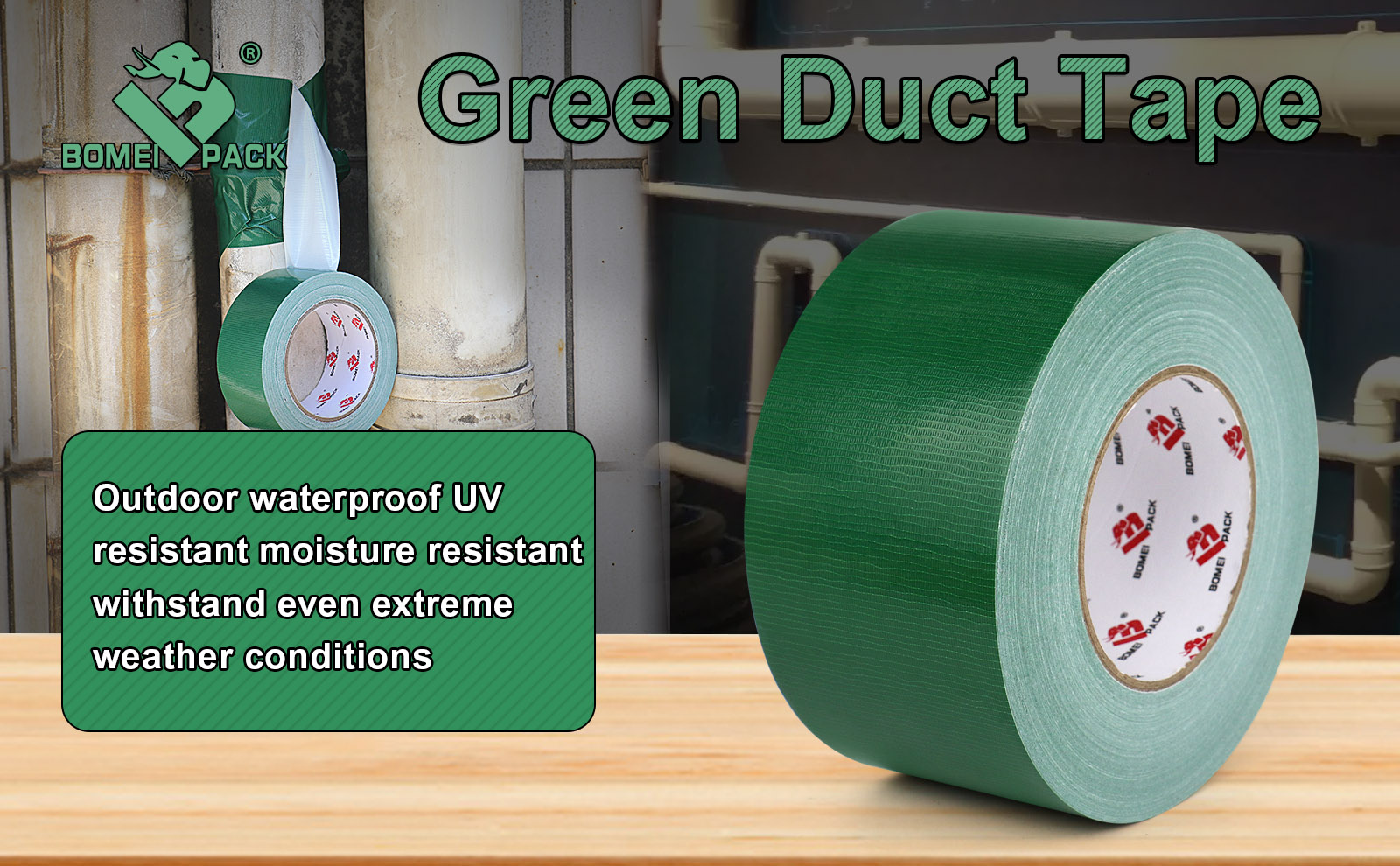 BOMEI PACK 3 Inch Green Duct Tape Waterproof,Heavy Duty,3 Inch x 60 Yards,9 Mil Industrial Grade Green Duct,No Residue,Strong,Flexible and All Weather,Professional for Indoor & Outdoor Use