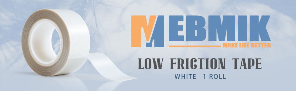 MEBMIK 1 Roll 1 Inch x 33 Feet Low Friction Drawer Slide Tape - Surface Protection for Drawer, Cabinet, Curtain, Furniture - White