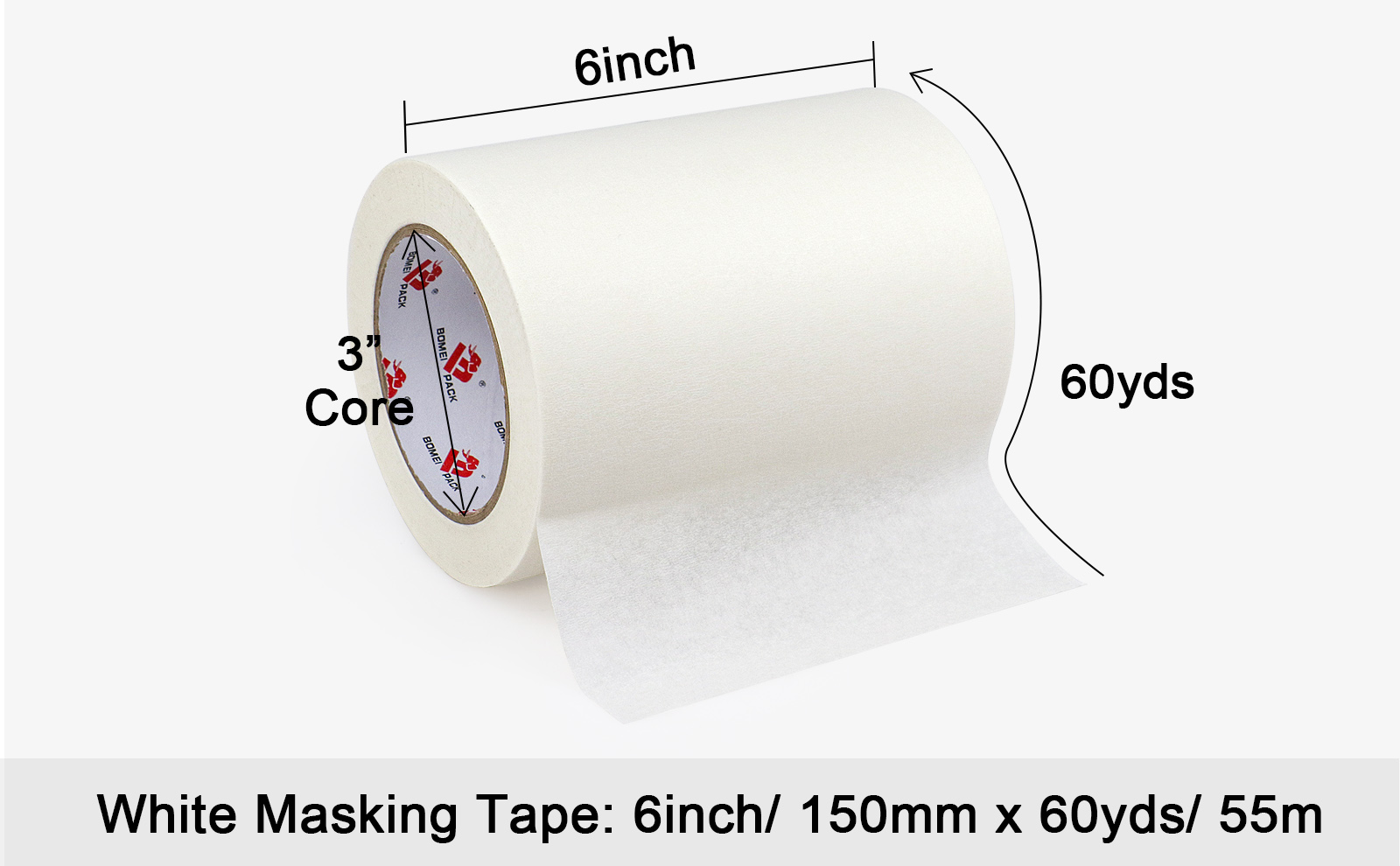 BOMEI PACK Wide Painters Tape 6 Inch, Crepe Paper General Purpose Wide White Masking Tape, 55 yds Length, Multi-Surface Adhesive Painting Tape, for Painting, DIY, Arts, Crafts, Labeling