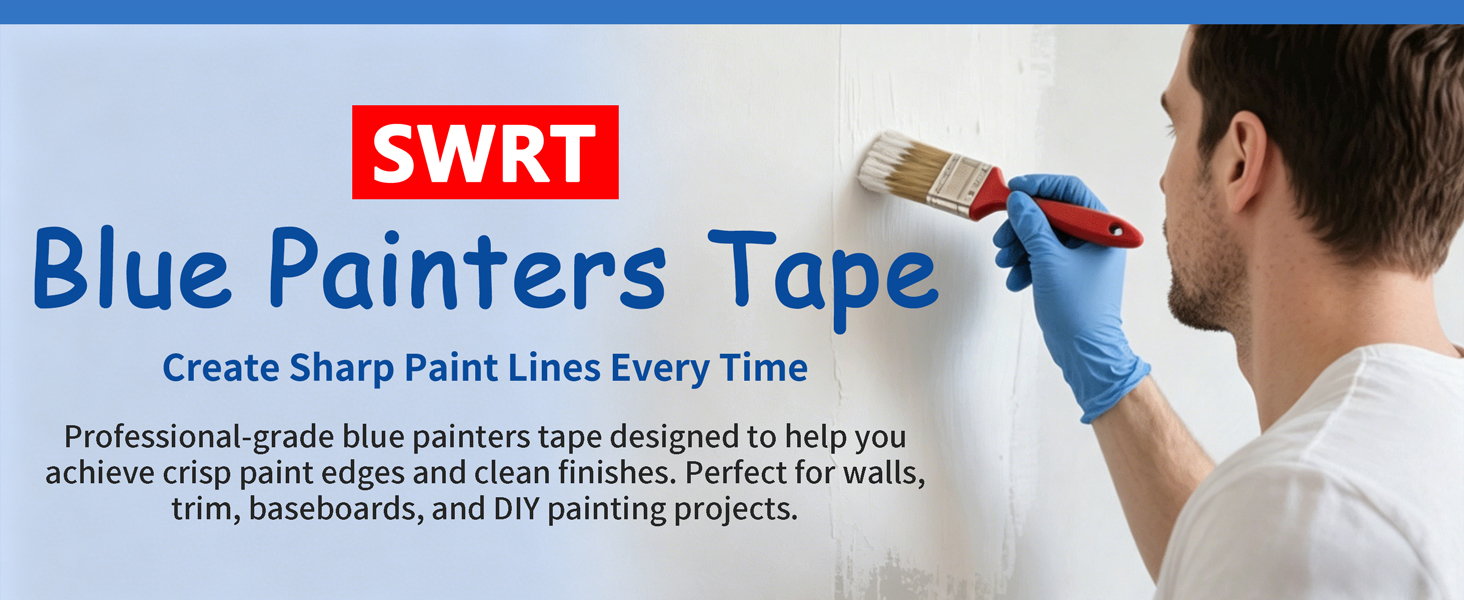 SWRT Blue Painters Tape 2 Inch Wide – 24 Rolls x 55 Yards (1320 Total Yards), Clean Removal Masking Tape for Sharp Paint Lines on Walls, Trim & Baseboards, Easy Tear for DIY & Home Renovation Projects
