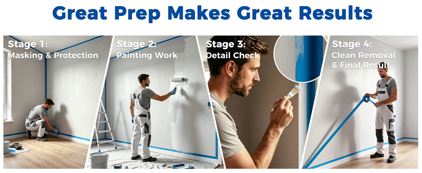 SWRT Blue Painters Tape 2 Inch Wide – 24 Rolls x 55 Yards (1320 Total Yards), Clean Removal Masking Tape for Sharp Paint Lines on Walls, Trim & Baseboards, Easy Tear for DIY & Home Renovation Projects