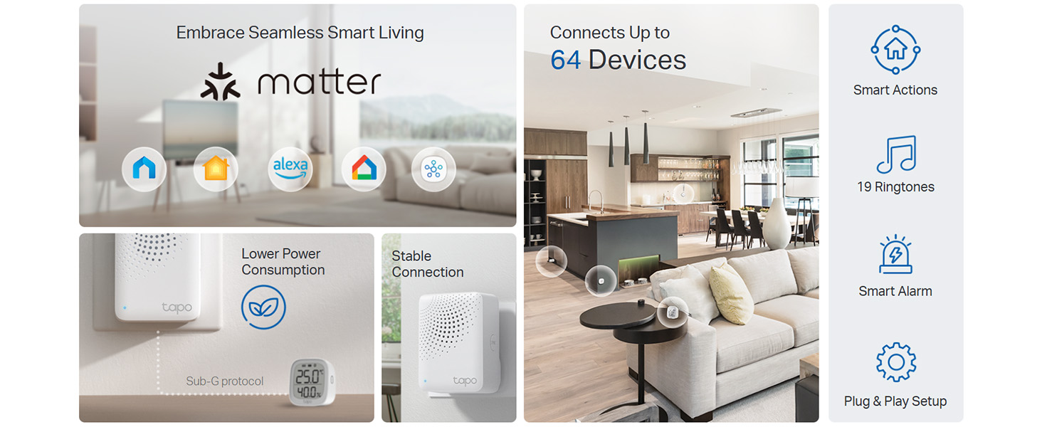 TP-Link Tapo H100 IoT Smart Hub with Chime | Smart Alarm and Doorbell | Smart Actions with Sensors, Switches & Buttons | Connect with up to 64 smart devices, Compatible with Alexa, Assistant, WiFi