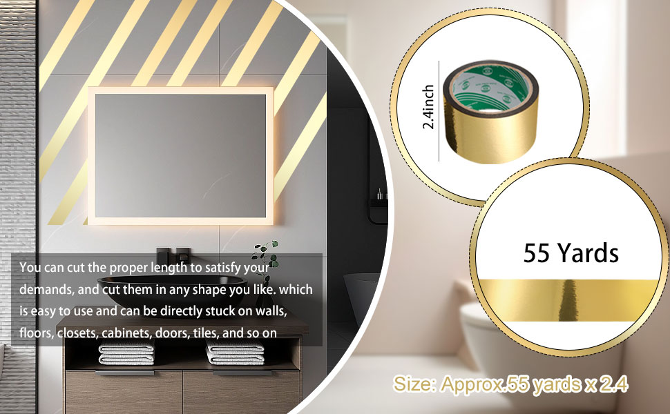 Exasinine Gold Tape Gold Metallic Tape, 2.4 Inch x 55 Yards Mirror Finish