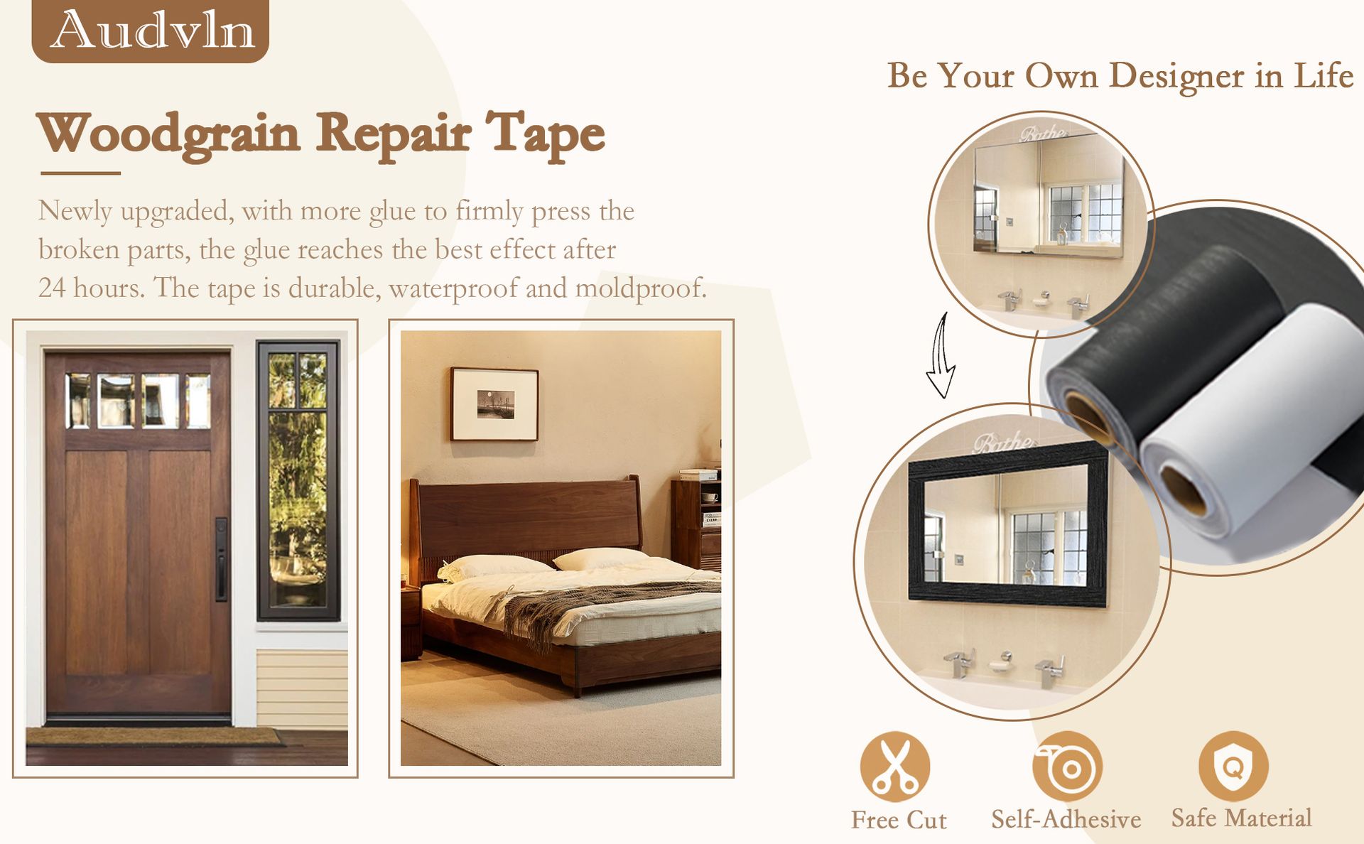 Wood Grain Repair Tape, 2" x 32ft Self Adhesive Tape for Furniture, Flooring, Cabinets, Doors, Windows, DIY Crafts - Durable, Easy to Use for Seamless Repairs