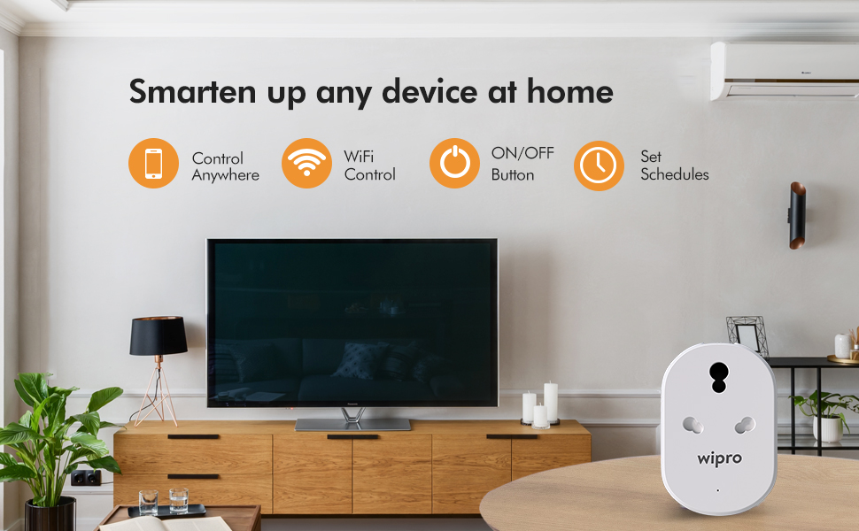 Wipro 16A Wi-Fi Smart Plug with Energy Monitoring- Suitable for Large Appliances like Geysers, Microwave Ovens, Air Conditioners (Compatible with Alexa and Assistant)- White (Pack of 2)