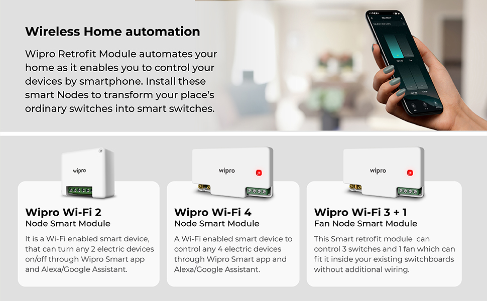 Wipro Smart Switch Module, 4 Switch Control Compatible with Alexa & Home (Pack of 1,White)