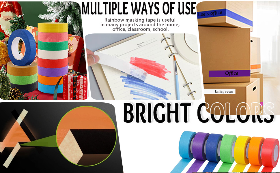 10 PCS Colored Masking Tape, 1 Inch x 13 Yards x 10 Rolls, 390 Feet Total.