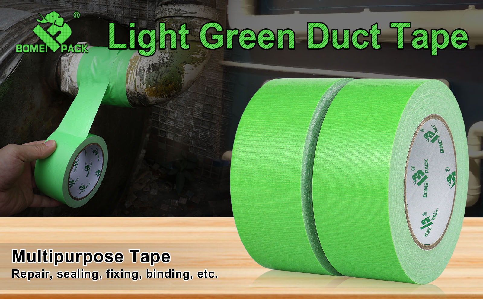 BOMEI PACK Green Duct Tape, Heavy Duty Strong Industrial Grade Color Duct Tape 9.0 mil x 1.88inch x 30yds for Packing and Repairing