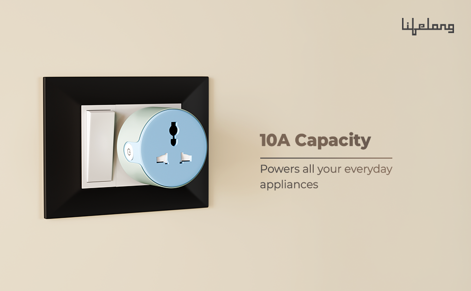 Lifelong Electronics 10A WiFi Smart Power Plug for Home Automation | With App Control, Timer, Voice Control, Scheduling | Smart Plugs Gadget | Electrical Switch Socket | Compatible with Alexa &