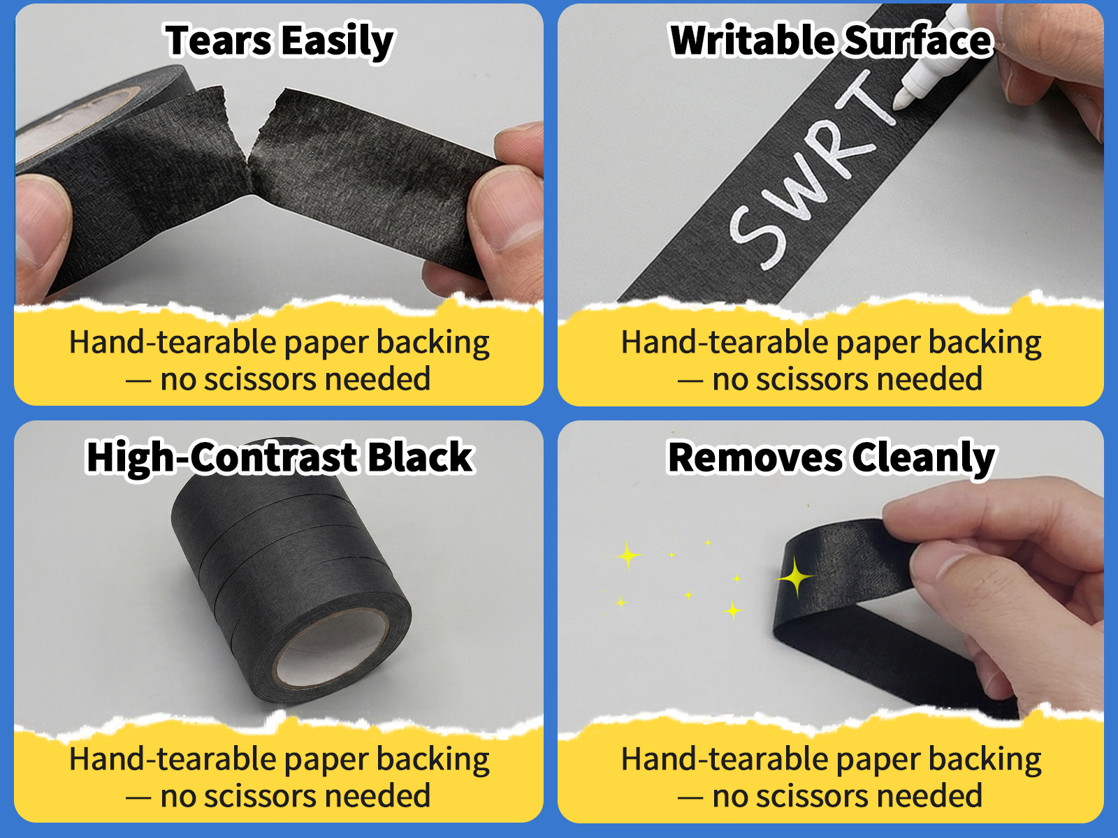 SWRT Black Masking Tape 1 Inch x 55 Yards, 2 Rolls, Medium Adhesion