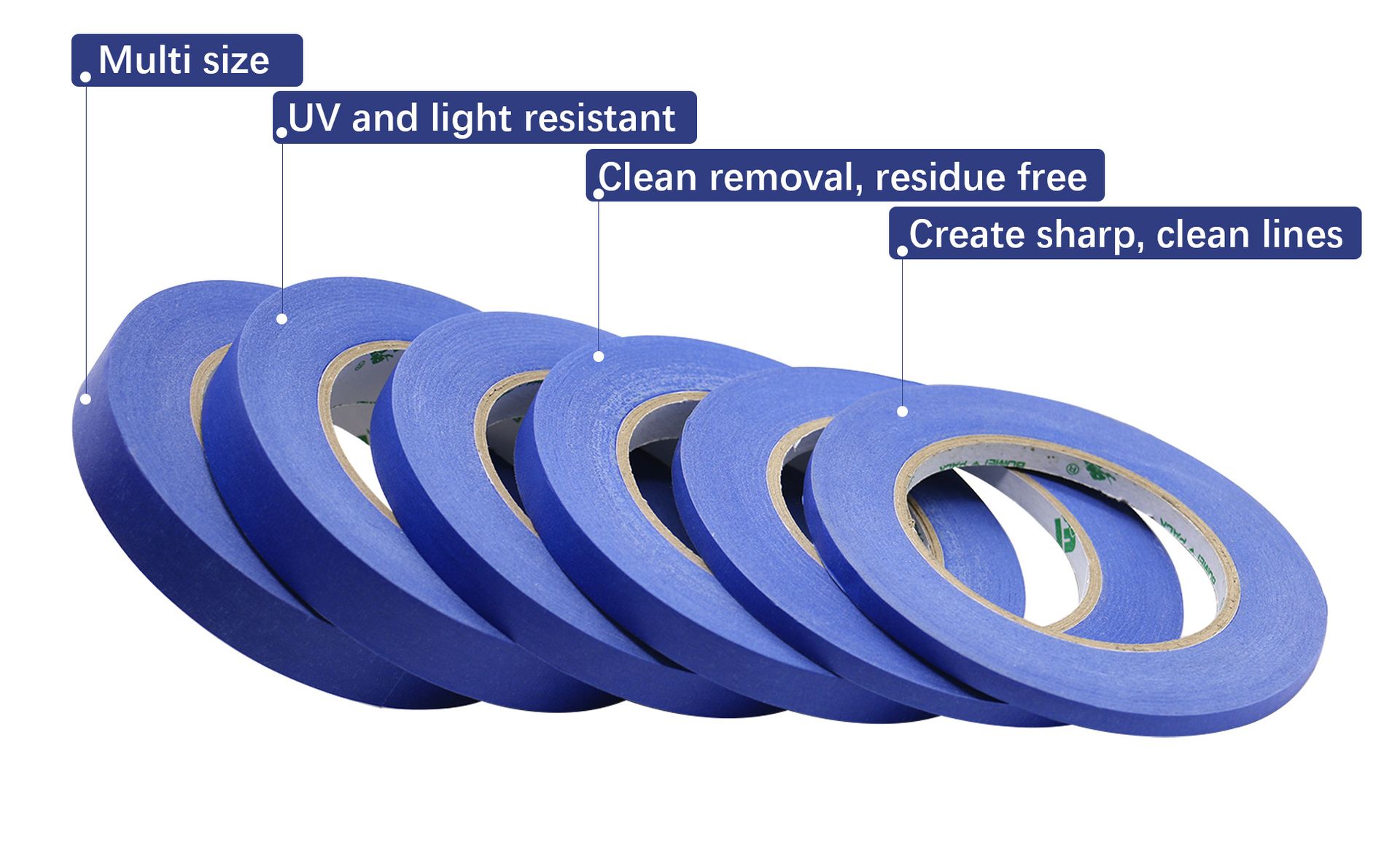 BOMEI PACK 6Pack Blue Painters Masking Tape, 1/4” 1/2” 3/4” X 60yds Multi Size Painting Paper Tape, Clean Removal with No Residue