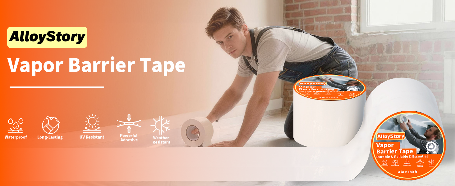 Vapor Barrier Tape, 4" x 180', 9 Mil White Crawl Space Seam Tape, 3 Rolls