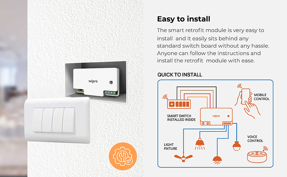 Wipro Smart Switch Module, 3 Switch Control, 1 Fan Speed Control Compatible with Alexa & Home (Pack of 1,White)
