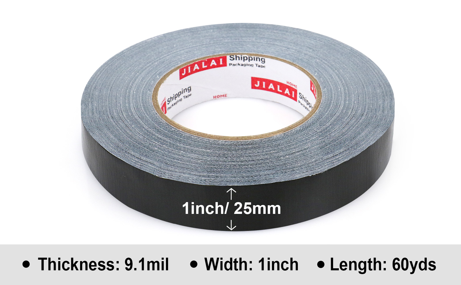 JIALAI HOME Black Duct Tape, 1 inch x 60 yds, HeavyDuty, Flexible, No Residue, All-Weather Waterproof Tape, UV Resistant for Crafts & Home Improvement