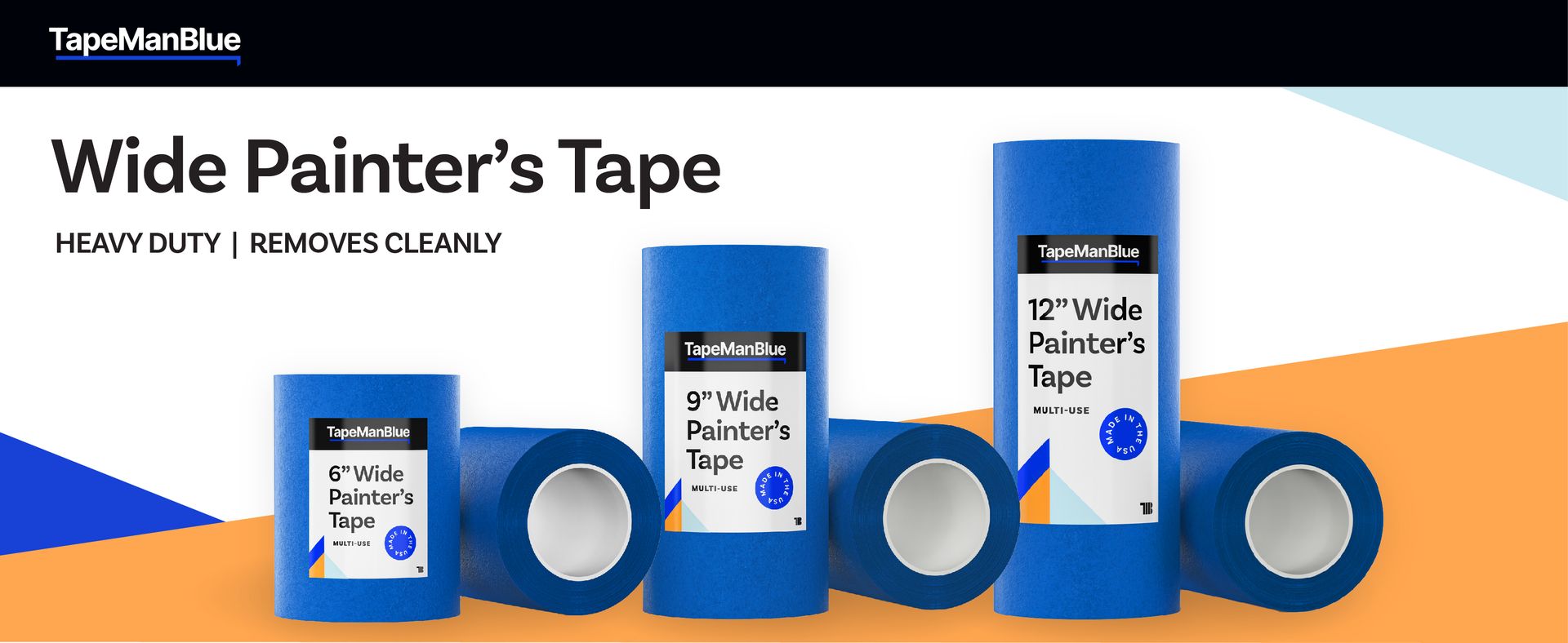 TapeManBlue Wide Blue Painters Tape, 12 inch x 60 yds, Made in America, Great Masking Tape for 3D Printing and Laser Cutting, Removes Cleanly for 21 Days