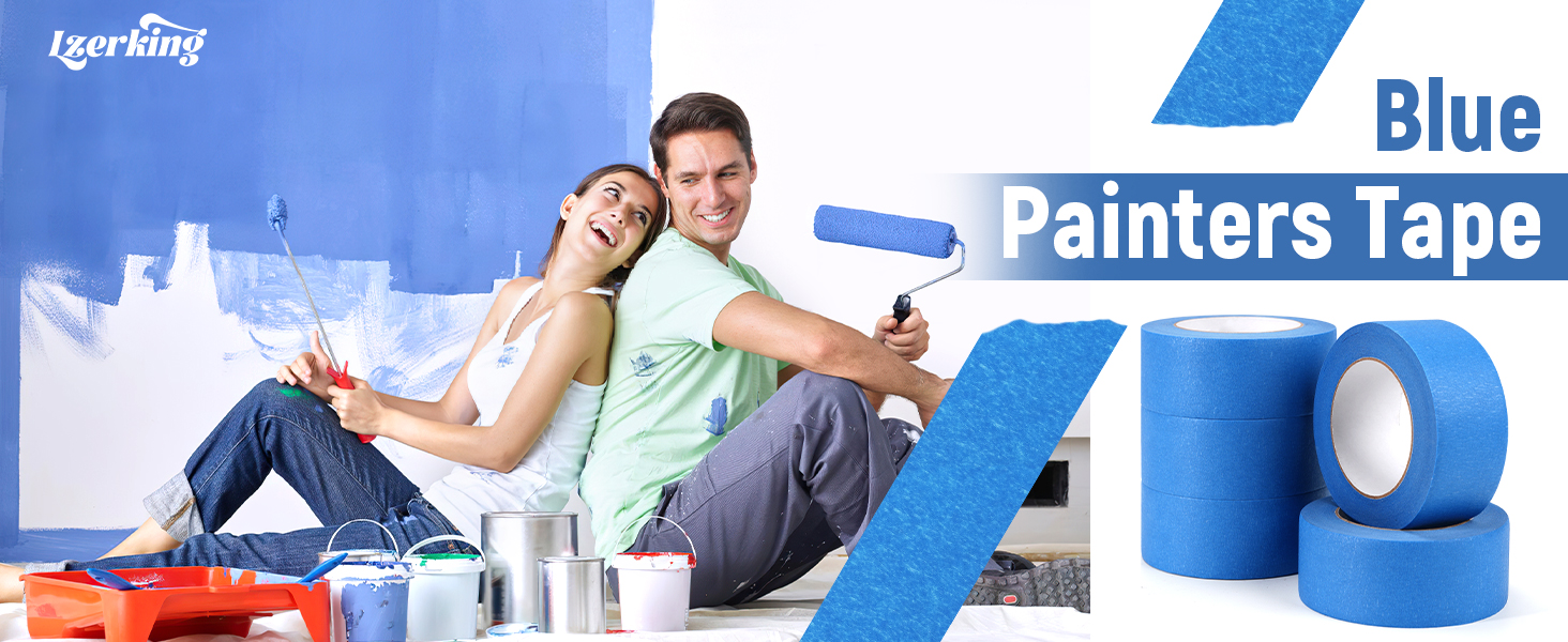 Lzerking Premium Blue Tape 12 Rolls 1.88 inches x 55 Yards, Painters Tape, Masking Tape for Purpose Wall Painting, Home Improvement (Totaling 660 Yards)