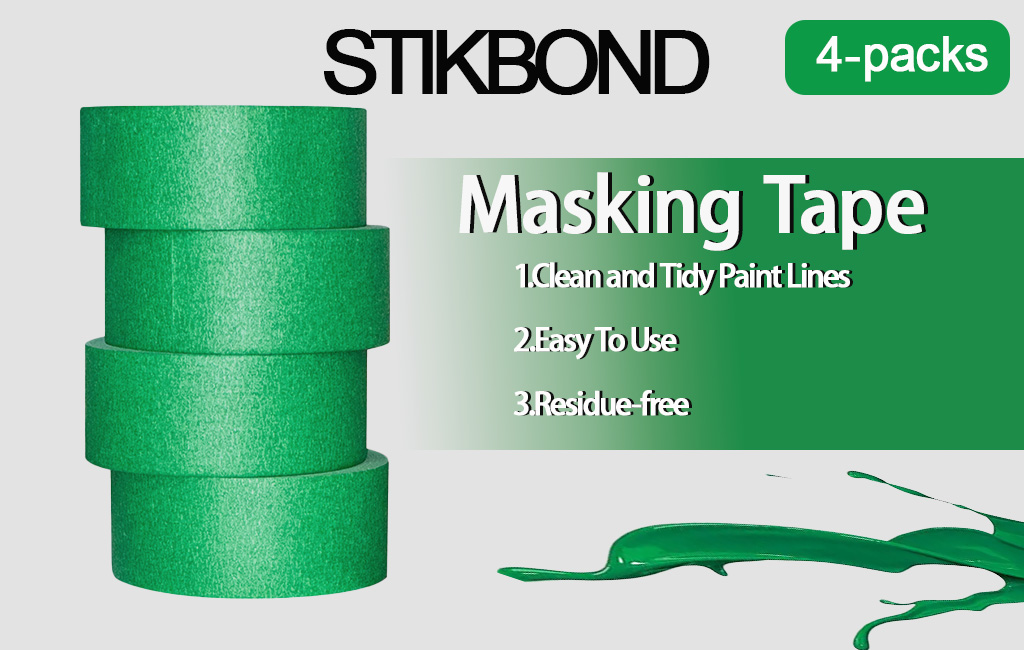 4-Packs Green Painters Tape 2inch x 55 Yards (220 Total Yards), Medium Adhesive Green Masking Tape for Wall Painting, Furniture Painting, DIY Handmade Decoration