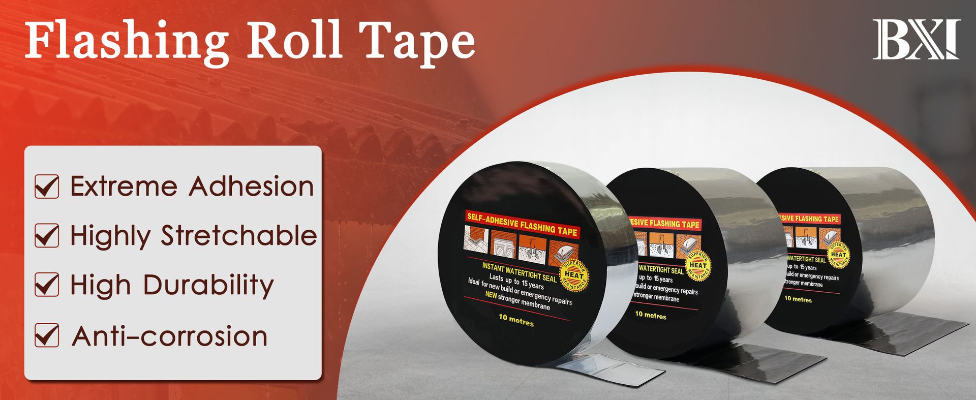 BXI Flashing Roll Tape Membrane, 4 inches X 32 Feet Thick Waterproof Patch Seal Tape, Self-Adhesive SBS Modified Rubberized Asphalt, Deck Seam Joist Leak Sealant for Roof Window Gutter Repair Outdoor