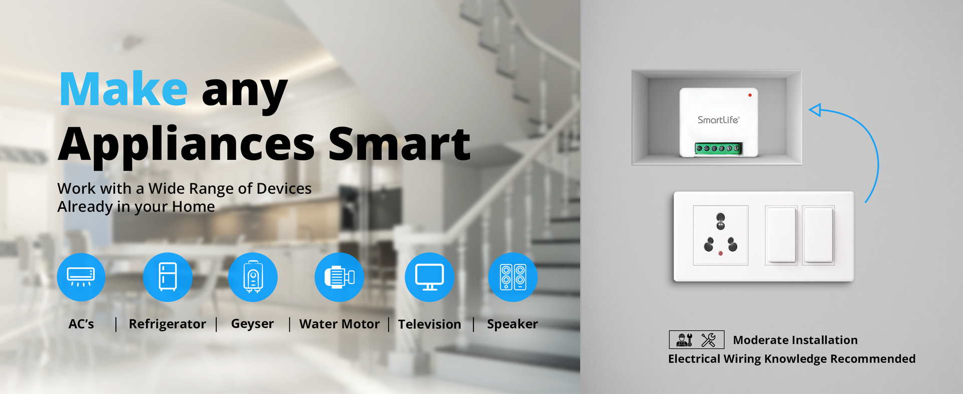 SmartLife Wi-fi 2 Node Smart Switch Module | 2.4GHz Wi-Fi +BLE | No Hub Required | Compatible with Alexa, Assistant, HA, IFTTT & SmartLife App