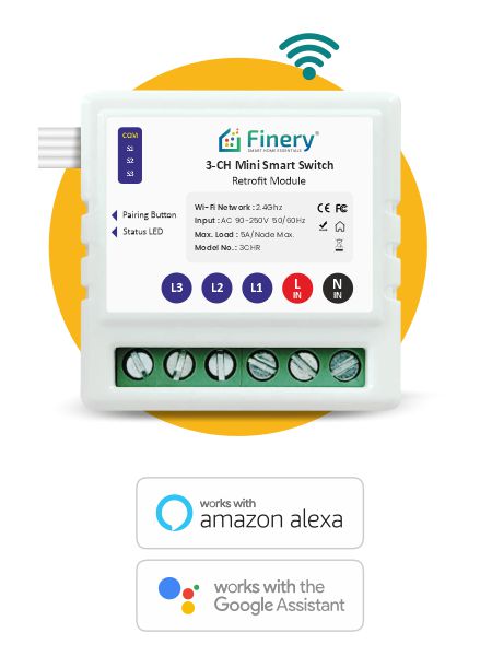 Finery 3 Node WiFi Smart Switch Retrofit Kit Supports Manual switches Compatible with Alexa & Home iOS and Android Smart Life app (3 Node/Gang)