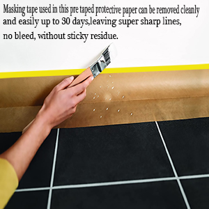 Masking Paper, Paint Masking Paper with Adhesive,20 Inch x 50 Feet Painters Paper Roll, Tape and Drape Painters Paper, for Auto Body Masking, Wall Covering and Paint Masking (20 inch x 50feet, 1)…