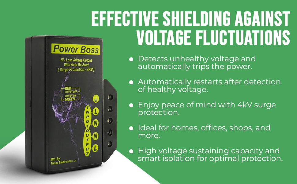Power Boss Home Protector 28A (High Low Voltage Cutout with auto-Restart with Surge Protection up to 4KV)