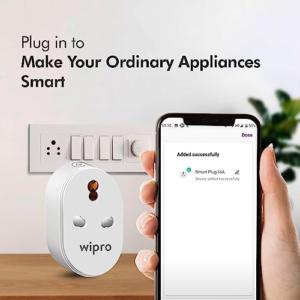 Wipro 16A Wi-Fi Smart Plug with Energy Monitoring - Suitable for Large Appliances like Geysers, Microwave - White - Manual Operation - IP5X Rated