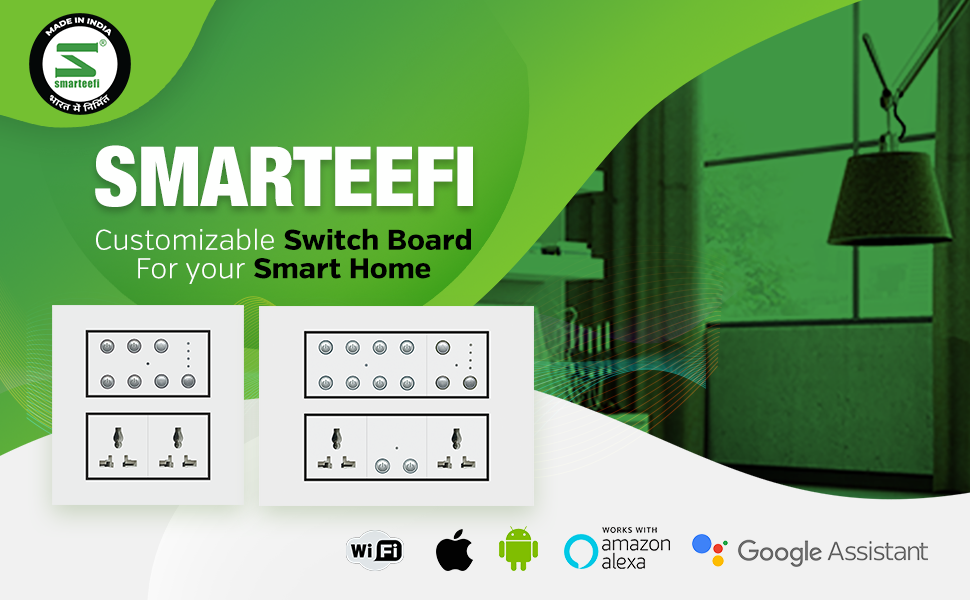 Smarteefi Touch 5 Port (3 Smart Switch and 1 Smart Fan Regulator, 1 Smart Plug) Modular WiFi, Compatible with Alexa & Home, White (Size: 12M (220mmx160mmx40mm))