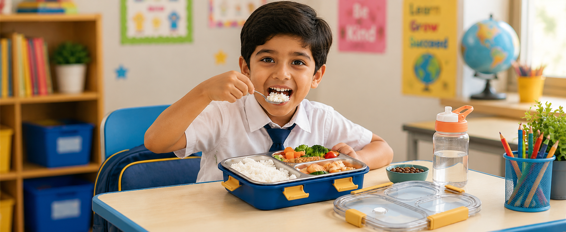 Misamo Enterprise Stainless Steel Lunch Box for Kids & Adults, 3 Compartment Lunch Box, Leak Resistant Food Grade Tiffin Box with Spoon & Fork, BPA Free (Blue)