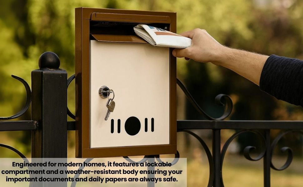 High Grade Metal Mail Box Letter Box (Brown) for Home and Gate Office Wall Mount Box Size 9 * 11 * 3 inch