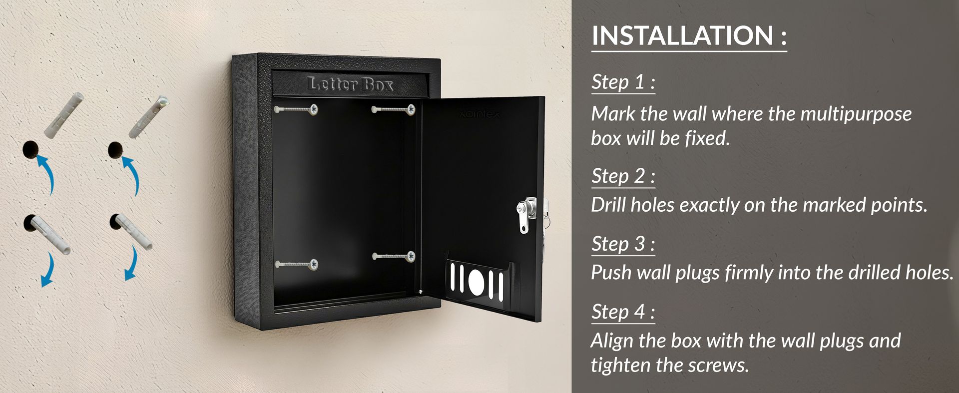 Plantex Letter Box/GI Steel Post Box/Suggestion Box for Office Use with Key Lock/Letter Box for Home gate/Mail Box (Black) - Wall Mount - A4 Size