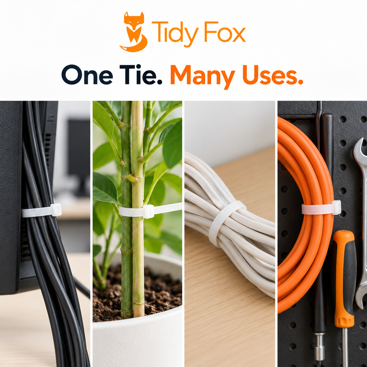Tidy Fox Heavy Duty Nylon Cable Ties, Self Locking Zip Ties, 12 inch (300 mm) x 3.6 mm, Pack of 100, White, for Cable Management, Garden and Outdoor Use, Made in India