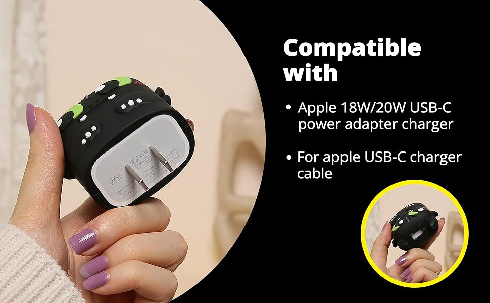 SKYCELL Charger Case Cover with Full Cable Protector 3D Cute Pattern Compatible for iPhone Charger Only 18W & 20W iPhone 16,iPhone 13,iPhone 15,iPhone 14 (Black Penguin)